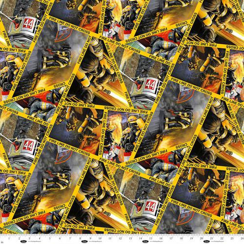 Blank Quilting Fire Alarm Firefighter Collage 4102-44 Yellow