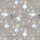 Camelot Fabric Disney Alice in Wonderland - Gray Alice Toss - 85020001-01 - sewjersey.com