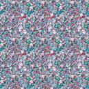 A dense, seamless pattern of colorful sprinkles and candy shavings, featuring pastel pink star sprinkles, teal and mint green candy pieces, and white and pink confetti on a light blue-white base.