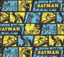 Batman-themed fabric with comic-style illustrations and 'Batman' text in yellow and blue.