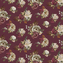 Floral pattern with roses and leaves on a dark red background