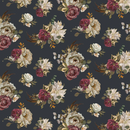 Floral pattern with roses and other flowers on a dark background
