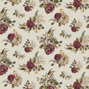 Floral pattern with purple and white flowers on a beige background