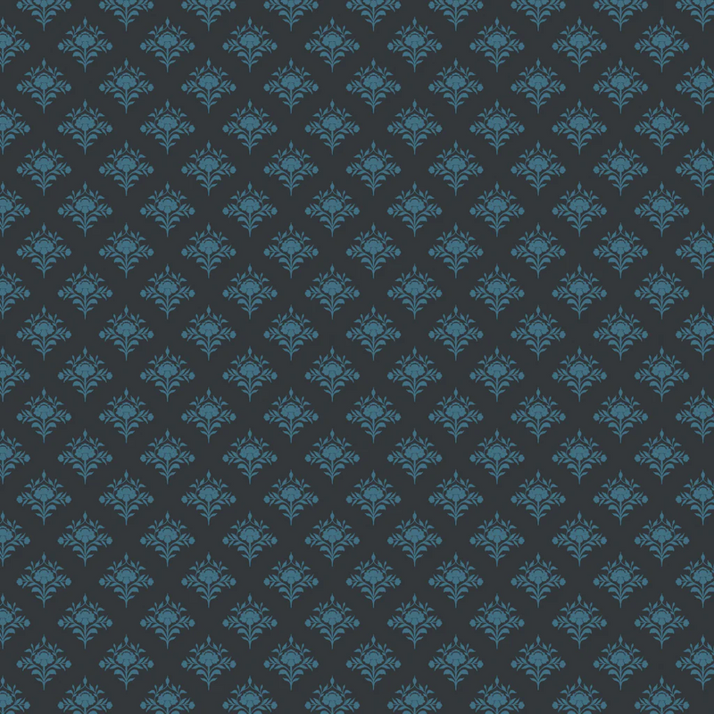 Blue floral pattern on a black background
