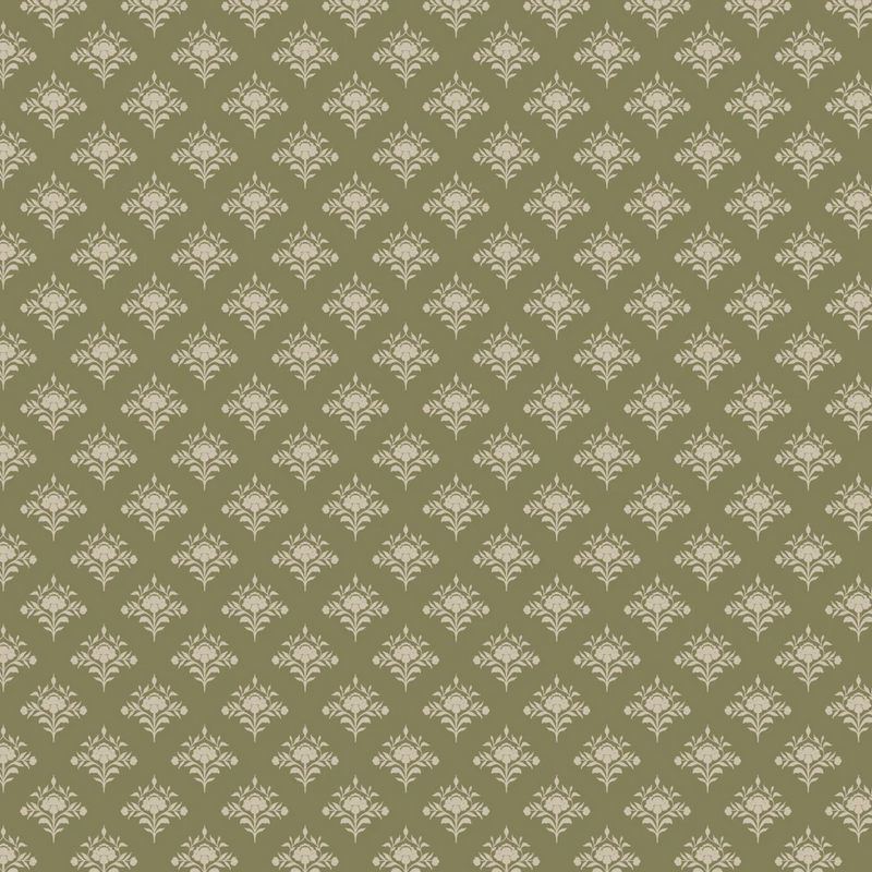 Patterned wallpaper with floral design on a green background