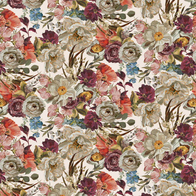 Pattern of colorful flowers on a beige background