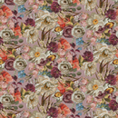 Floral pattern with various flowers on a pink background
