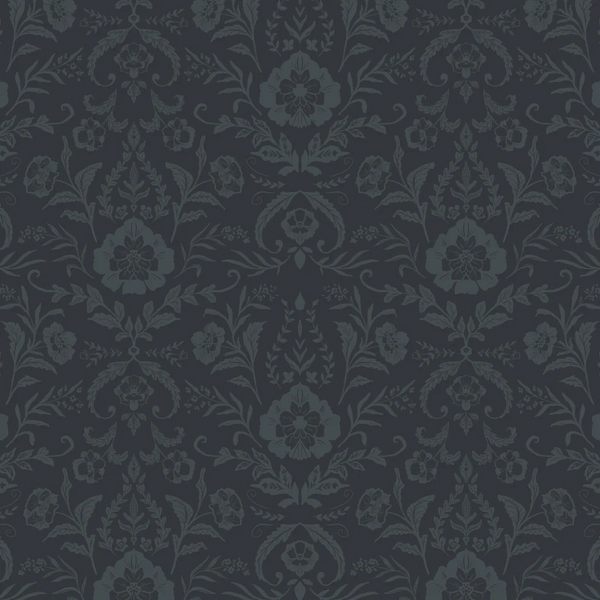 Dark gray floral damask pattern on a dark gray background