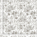 Fabric featuring packed floral outlines on a light background with a ruler for scale