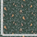 Dear Stella Alphabet City Nesting Fossil STELLA-D3221 FOSSIL 100% Cotton Fabric 44/45" wide - a fabric swatch featuring various birds and owls on branches on a dark green background