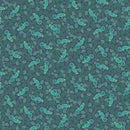 Pattern of green lizards and leaves on a dark blue background
