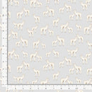 Light gray fabric with a repeating pattern of cream-colored llamas, shown with a ruler on the left and bottom edges to indicate scale.
