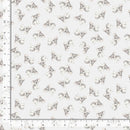 A close-up of a fabric or wallpaper pattern featuring a repeating print of cute, stylized gray and white teddy bears on a very light off-white background. Measurement rulers are visible along the left and bottom edges to show scale.