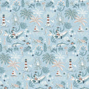 Fun Octopus, Lighthouse, Dolphins and Mermaid on a Light Blue Background