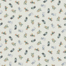 Pattern of small, colorful figures on a light background