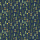 Pattern of Christmas trees and stars on a dark blue background