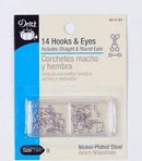A package of 14 small silver hooks and eyes from Dritz