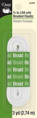 Dritz 1/4" Braided Elastic 3 Yards White 9330W - sewjersey.com