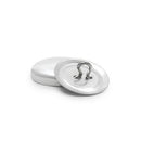 Silver cover button on a white background