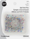Package of Dritz Ball Point Pins. There are 175 per package and they are 1-1/16th inch long. 