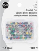 A package of 100 1-1/16 inch pins from dritz. They have a colorful ball at one end for ease of use. 