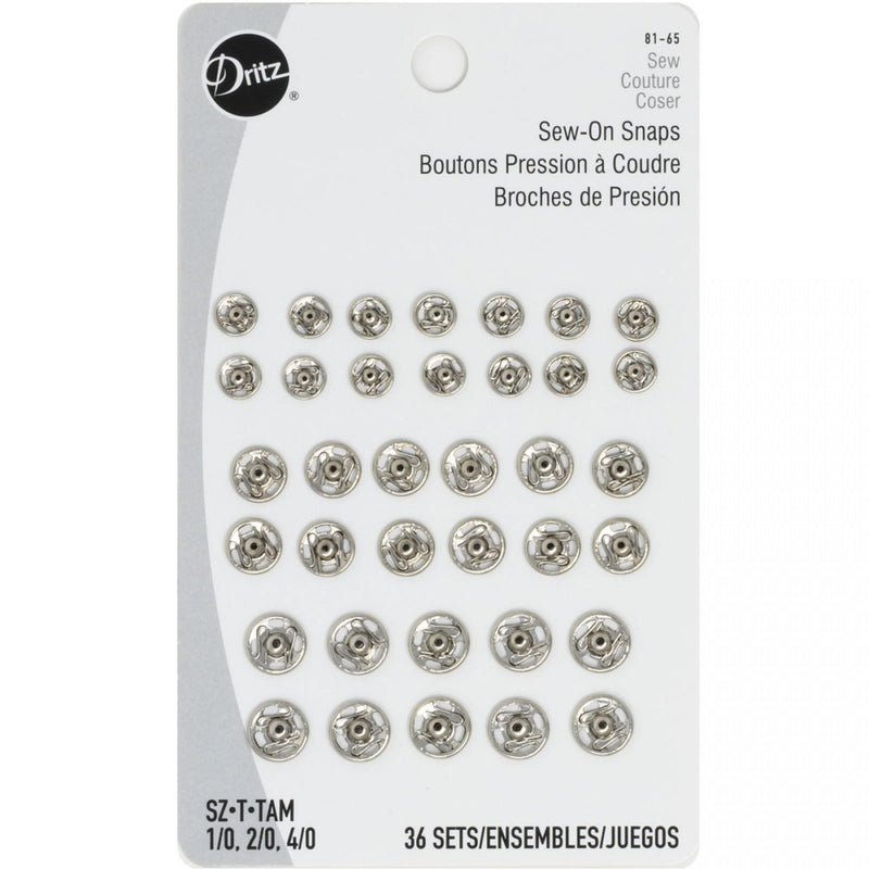 Dritz Sew-ON Snaps Nickel Sizes 1/0, 2/0, 4/0 36 Pack 81-65 - sewjersey.com