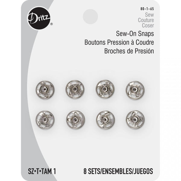 Dritz Sew-On Snaps Nickel Size 1 8 Pack 80-1-65 - sewjersey.com