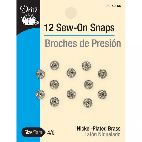 Dritz Sew-On Snaps Nickel Sze 4/0 12 Pack 80-40-65 - sewjersey.com