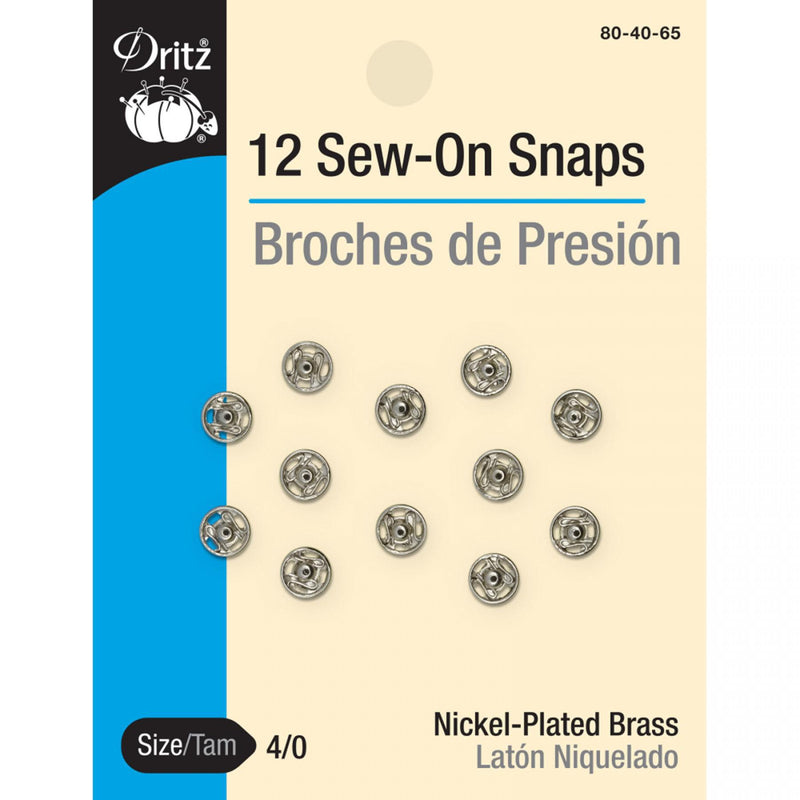 Dritz Sew-On Snaps Nickel Sze 4/0 12 Pack 80-40-65 - sewjersey.com