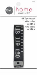 A black 120 inch or 3.04 meter long dritz tape measure. 