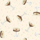 Pattern of cocktail glasses on a beige background with small dots.
