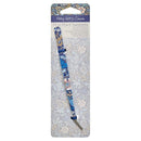 Blue floral-patterned fine point tweezers in gray packaging