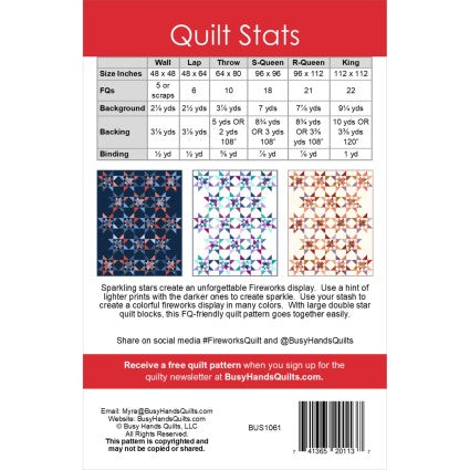 Fireworks Quilt Pattern by Busy Hands Quilts pattern back with fabric requirements - sewjersey.com
