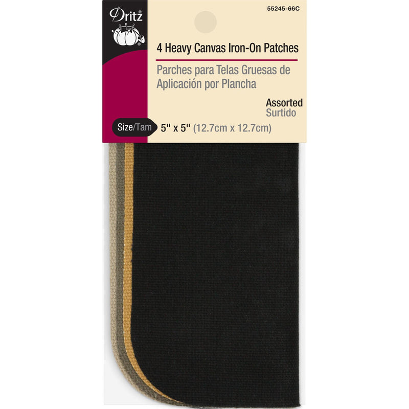 Heavy Canvas Iron-on Patches 5" x 5" 4 Count Assorted Colors - sewjersey.com