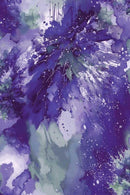 Abstract fabric with a purple, green, and white color scheme