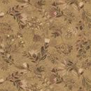 Floral patterned fabric with leaves and flowers on a beige background