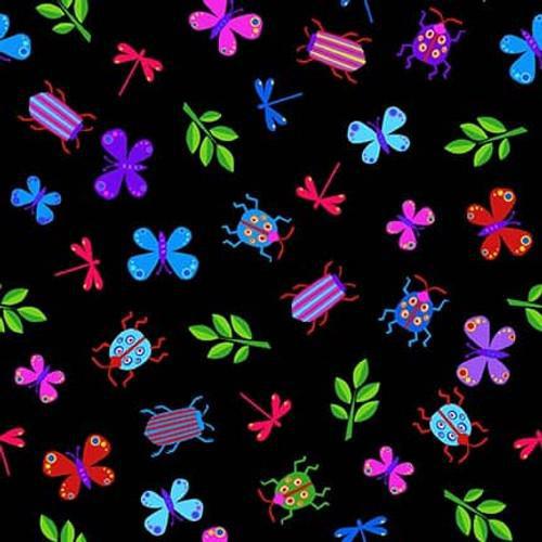 Henry Glass Cheerful and Colorful 1393-99 - sewjersey.com - tossed insects multicolor