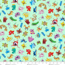 Cute Fun Monster Fabric on Light Green Background