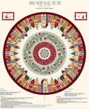 Nordic Holiday Village tree skirt with colorful houses and festive design.