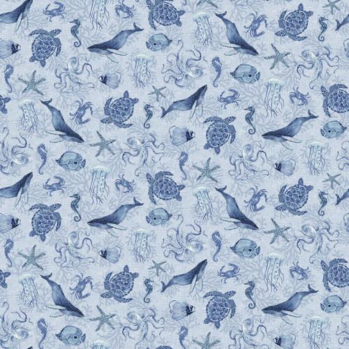Henry Glass and Co. Cobalt Seas Sea Life Light Blue 1367-11 Lt. Blue - sewjersey.com