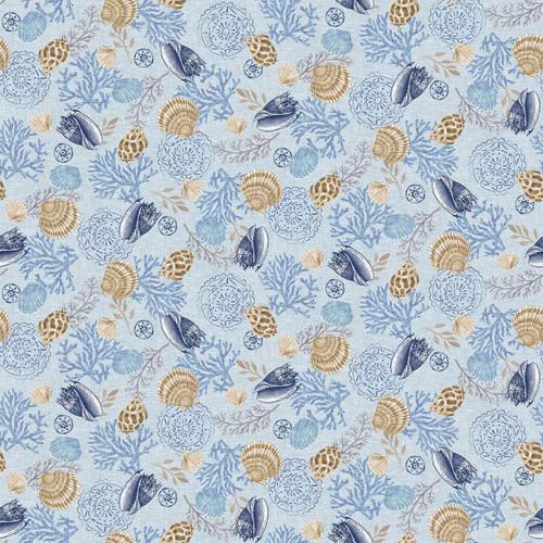 Henry Glass and Co. Cobalt Seas Spaced Shells Light Blue - 1364-11 Lt. Blue - sewjersey.com