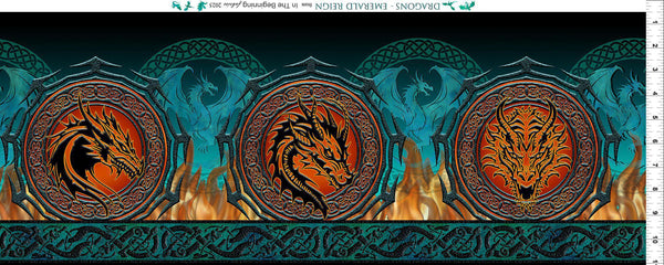 In the Beginning Fabrics Dragons Emerald Reign Border Multi 22DRG1