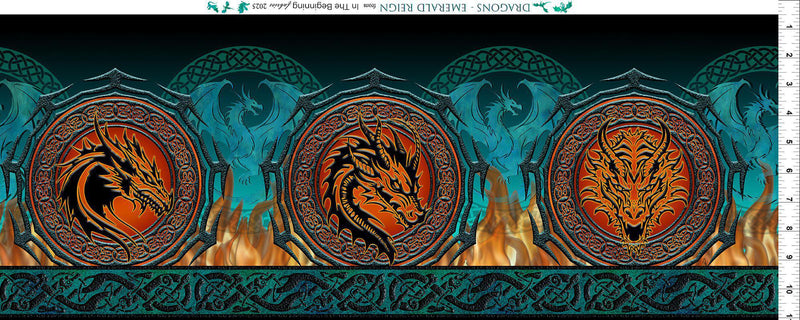 In the Beginning Fabrics Dragons Emerald Reign Border Multi 22DRG1