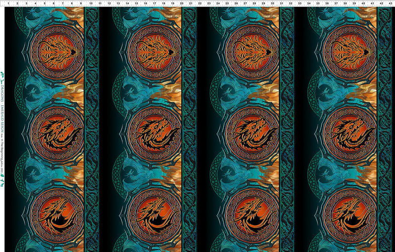 In the Beginning Fabrics Dragons Emerald Reign Border Multi 22DRG1 Repeat Shown