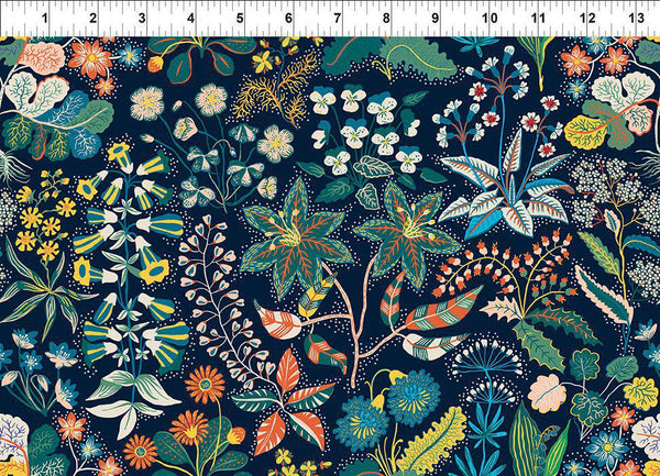 In the Beginning Fabrics Whimsy - Garden - Navy 1WMS2 - sewjersey.com