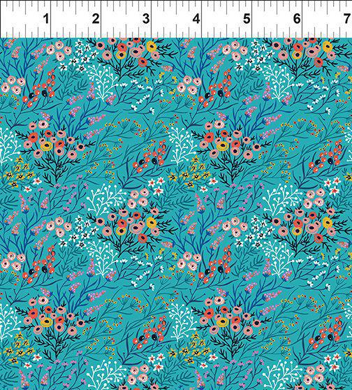 In the Beginning Whimsy - Bloom - Teal 15WMS1 - sewjersey.com