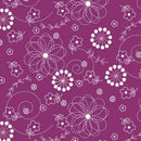 White floral patterns on a purple background