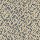 Patterned fabric with blue and beige design on a beige background