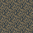Patterned fabric with gold design on a dark blue background