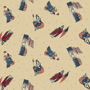 Pattern of a woman holding an American flag on a beige background